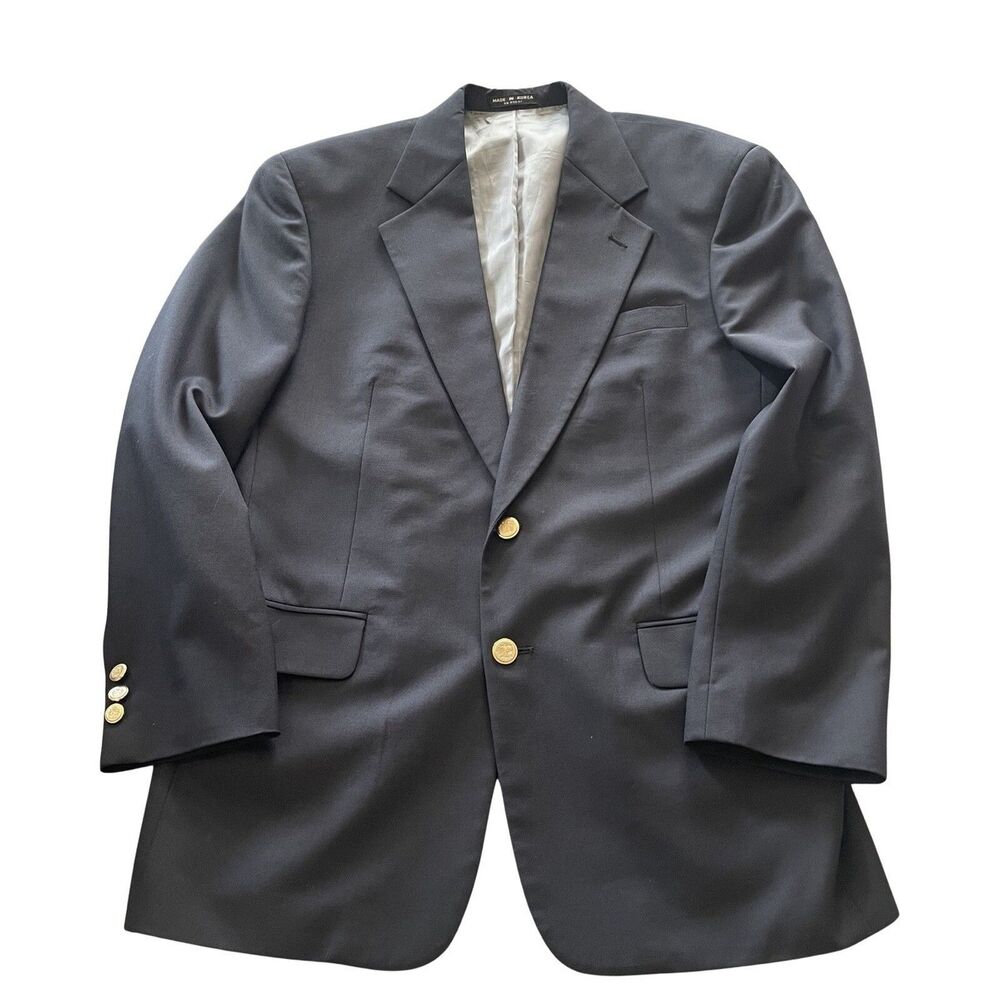 Gerald Austin Men's Size 39 Regular Navy Blue Two Button Blazer Suit Jacket Wool